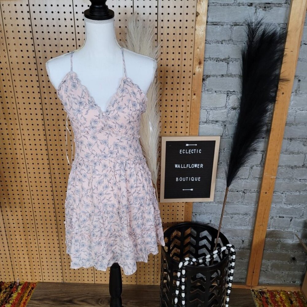 Love Tree Pink and Blue Floral Flowy dress - Picture 1 of 5